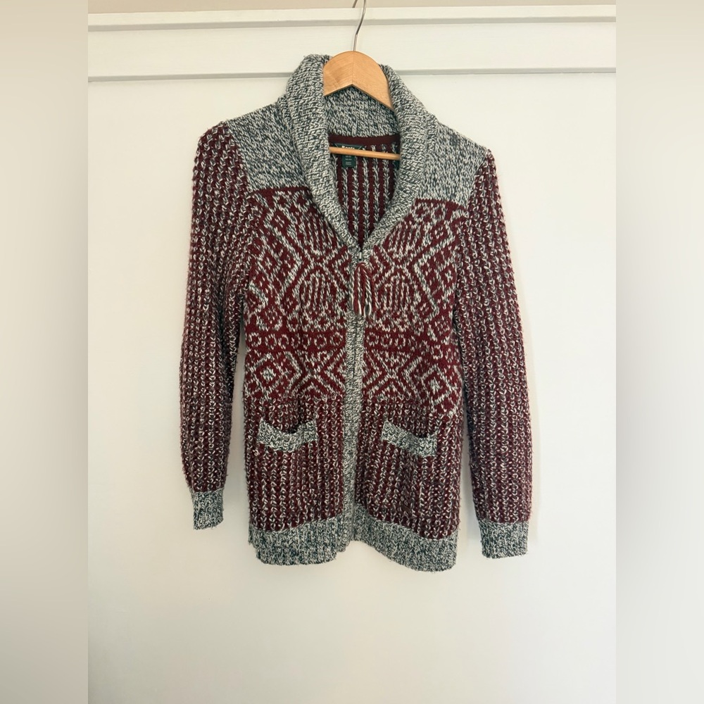 Roots, Red and Gray Knit Cardigan, Medium